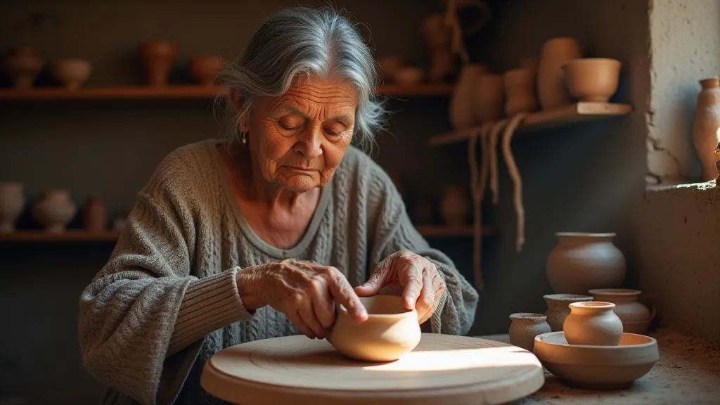 Guatemalan potter at her wheel