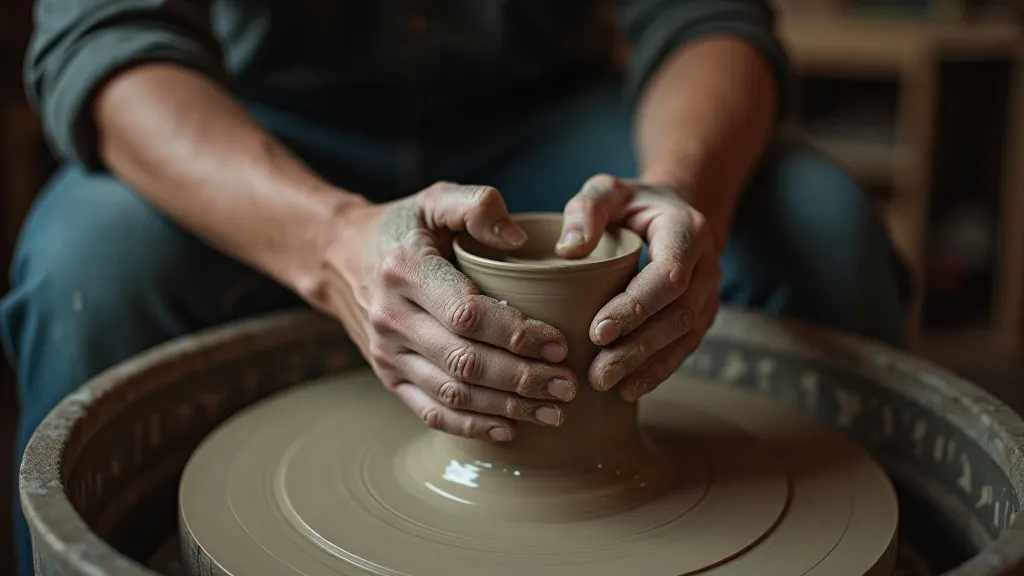 Potter's hands shaping clay