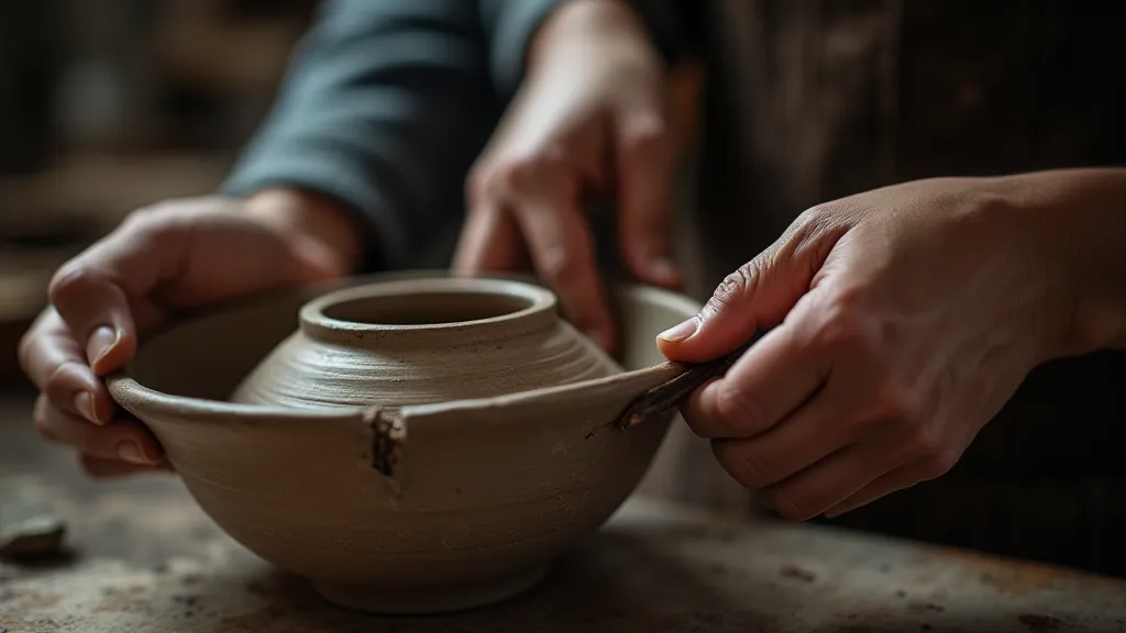 Potter repairing pottery