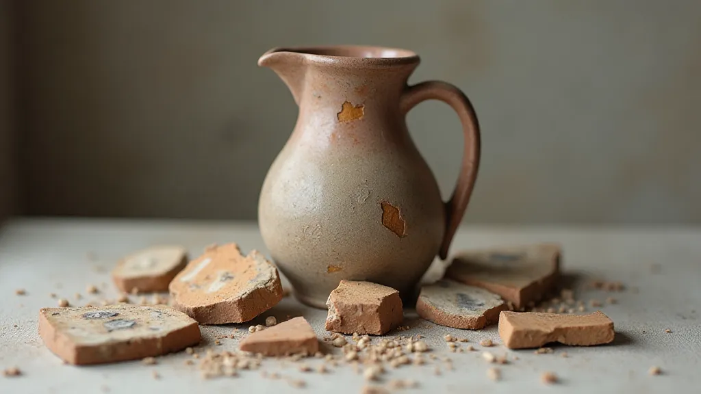 Pottery shards and a repaired jug