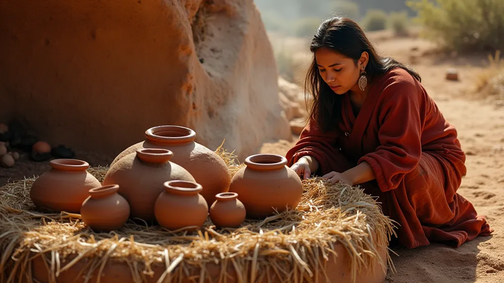 Pueblo woman tending a firing pit