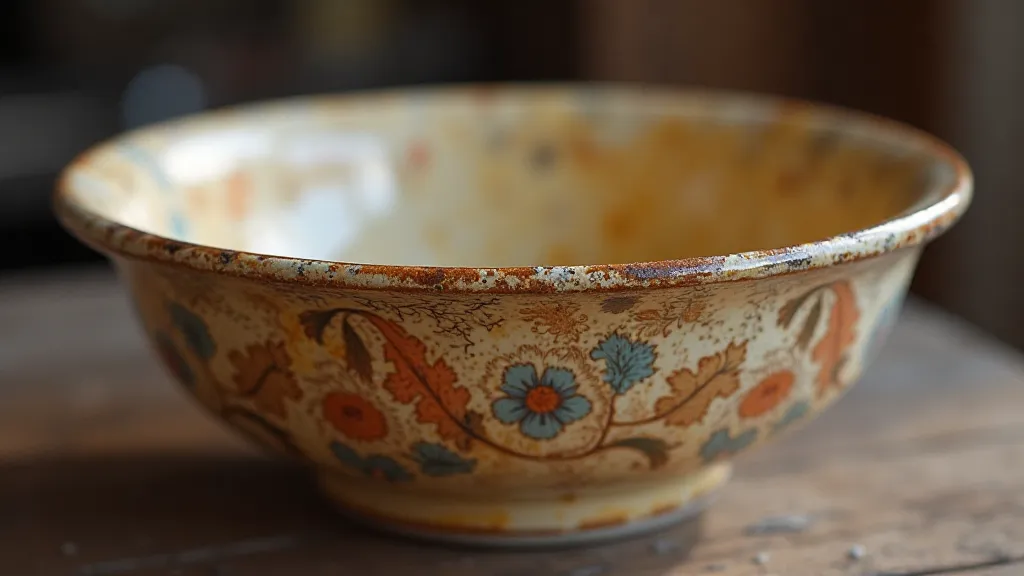Restored ceramic bowl with floral patterns