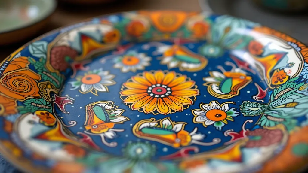 Detail of Talavera Poblana pottery plate